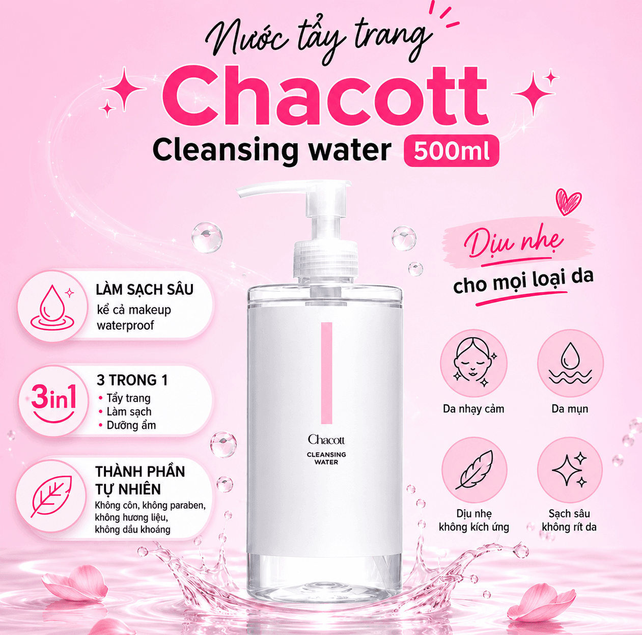 Nước Tẩy Trang Chacott Cleansing Water - Nội Địa Nhật (500ml)