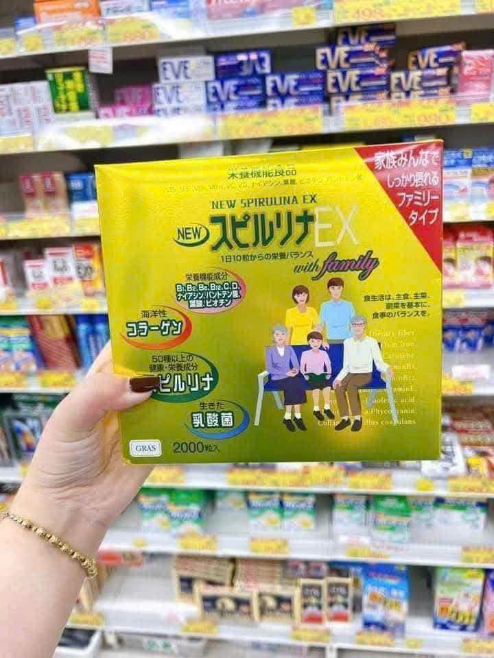 Tảo Vàng EX New Spirulina EX With Family - Nội Địa Nhật (Hộp 2 lọ x 1000 viên)